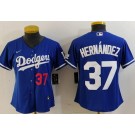 Women's Los Angeles Dodgers #37 Teoscar Hernandez Royal Player Numbe Team Logo Cool Base Jersey