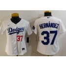 Women's Los Angeles Dodgers #37 Teoscar Hernandez White Player Numbe Team Logo Cool Base Jersey