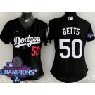 Women's Los Angeles Dodgers #50 Mookie Betts Black 2024 World Series Champions Limited Jersey
