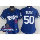 Women's Los Angeles Dodgers #50 Mookie Betts Blue 2024 World Series Champions Limited Jersey