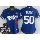 Women's Los Angeles Dodgers #50 Mookie Betts Blue 2024 World Series Limited Jersey