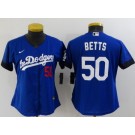 Women's Los Angeles Dodgers #50 Mookie Betts Blue Player Number 2021 City Cool Base Jersey