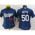 Women's Los Angeles Dodgers #50 Mookie Betts Blue Stripes Cool Base Jersey