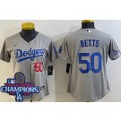 Women's Los Angeles Dodgers #50 Mookie Betts Gray 2024 World Series Champions Limited Jersey