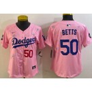 Women's Los Angeles Dodgers #50 Mookie Betts Pink 2025 Tokyo Series Limited Jersey