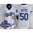 Women's Los Angeles Dodgers #50 Mookie Betts White 2024 World Series Champions Limited Jersey