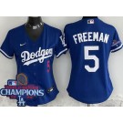 Women's Los Angeles Dodgers #5 Freddie Freeman Blue 2024 World Series Champions Limited Jersey