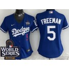 Women's Los Angeles Dodgers #5 Freddie Freeman Blue 2024 World Series Limited Jersey