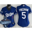 Women's Los Angeles Dodgers #5 Freddie Freeman Blue 2025 World Series Champions Limited Jersey