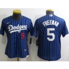 Women's Los Angeles Dodgers #5 Freddie Freeman Blue Stripes Cool Base Jersey