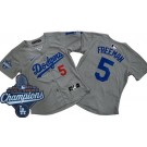 Women's Los Angeles Dodgers #5 Freddie Freeman Gray 2025 World Series Champions Limited Jersey