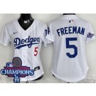 Women's Los Angeles Dodgers #5 Freddie Freeman White 2024 World Series Champions Limited Jersey