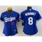 Women's Los Angeles Dodgers #8 Enrique Hernandez Blue Team Logo Player Number Cool Base Jersey