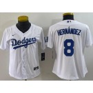 Women's Los Angeles Dodgers #8 Enrique Hernandez White Team Logo Cool Base Jersey