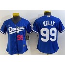 Women's Los Angeles Dodgers #99 Joe Kelly Blue Player Number Team Logo Cool Base Jersey