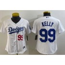 Women's Los Angeles Dodgers #99 Joe Kelly White Player Number Team Logo Cool Base Jersey