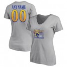 Women's Los Angeles Rams Gray Personalized Super Bowl LVI Champions Retro Slim Fit V Neck T-Shirt