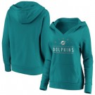 Women's Miami Dolphins Aqua Iconic League Leader V Neck Pullover Hoodie