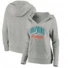 Women's Miami Dolphins Gray Victory Script V Neck Pullover Hoodie
