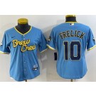 Women's Milwaukee Brewers #10 Sal Frelick Powder Blue City Connect Cool Base Jersey