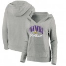 Women's Minnesota Vikings Gray Victory Script V Neck Pullover Hoodie