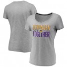 Women's Minnesota Vikings Heather Charcoal Stronger Together V Neck Printed T-Shirt 0860
