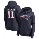 Women's New England Patriots #11 Julian Edelman Navy Icon Team Logo V Neck Pullover Hoodie