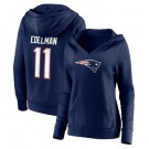 Women's New England Patriots #11 Julian Edelman Navy Team Logo V Neck Pullover Hoodie