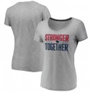 Women's New England Patriots Heather Charcoal Stronger Together V Neck Printed T-Shirt 0836