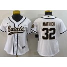 Women's New Orleans Saints #32 Tyrann Mathieu White Baseball Jersey