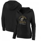 Women's New Orleans Saints Black Vintage Arch V Neck Pullover Hoodie