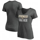Women's New Orleans Saints Heather Charcoal Stronger Together V Neck Printed T-Shirt 0846