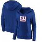 Women's New York Giants Royal Primary Team Logo V Neck Pullover Hoodie