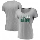 Women's New York Jets Heather Charcoal Stronger Together V Neck Printed T-Shirt 0802