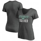 Women's New York Jets Heather Charcoal Stronger Together V Neck Printed T-Shirt 0851