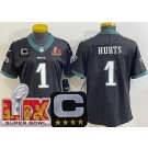 Women's Philadelphia Eagles #1 Jalen Hurts Limited Black C Patch Super Bowl LIX Vapor Jersey