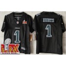 Women's Philadelphia Eagles #1 Jalen Hurts Limited Black Fashion Super Bowl LIX FUSE Vapor Jersey