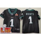 Women's Philadelphia Eagles #1 Jalen Hurts Limited Black Super Bowl LIX FUSE Vapor Jersey