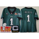 Women's Philadelphia Eagles #1 Jalen Hurts Limited Green C Patch Super Bowl LIX FUSE Vapor Jersey