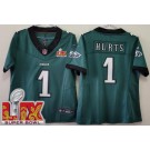 Women's Philadelphia Eagles #1 Jalen Hurts Limited Green Super Bowl LIX FUSE Vapor Jersey