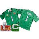Women's Philadelphia Eagles #1 Jalen Hurts Limited Kelly Green C Patch Super Bowl LIX Vapor FUSE Jersey