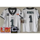 Women's Philadelphia Eagles #1 Jalen Hurts Limited White C Patch Super Bowl LIX FUSE Vapor Jersey