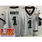 Women's Philadelphia Eagles #1 Jalen Hurts Limited White Super Bowl LIX Vapor Jersey