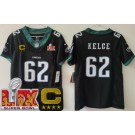 Women's Philadelphia Eagles #62 Jason Kelce Limited Black C Patch Super Bowl LIX Vapor FUSE Jersey