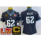 Women's Philadelphia Eagles #62 Jason Kelce Limited Black C Patch Super Bowl LIX Vapor Jersey