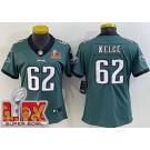 Women's Philadelphia Eagles #62 Jason Kelce Limited Green Super Bowl LIX Vapor Jersey