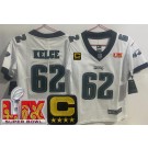 Women's Philadelphia Eagles #62 Jason Kelce Limited White C Patch Super Bowl LIX Vapor Jersey