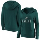 Women's Philadelphia Eagles Green Iconic League Leader V Neck Pullover Hoodie