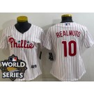 Women's Philadelphia Phillies #10 JT Realmuto White 2022 World Series Cool Base Jersey