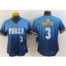 Women's Philadelphia Phillies #3 Bryce Harper Blue 2024 City Player Number Cool Base Jersey